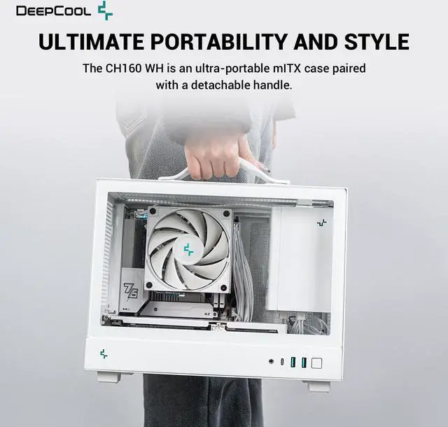 Alt view image 8 of 8 - DeepCool CH160 WH Mini-ITX PC Case, High Airflow Mesh Panels, Full-Sized Air Cooler Support, Direct Insert GPU Capable, Flexible Drive and PSU Compatibility, White