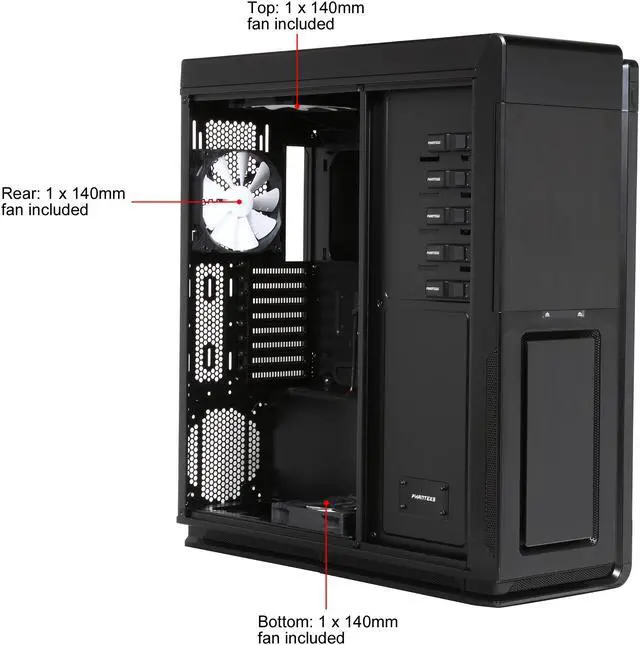 Alt view image 9 of 15 - Phanteks Enthoo Primo Series PH-ES813P_BL Black w/ Blue LED Aluminum faceplates / Steel chassis ATX Full Tower Computer Case