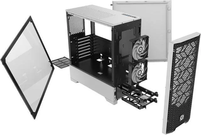 Alt view image 8 of 12 - Metallic Gear Neo Air White ATX Mid-tower High Airflow Mesh front design, 2x 120 RGB Skiron fans, RGB Controller, Black/White