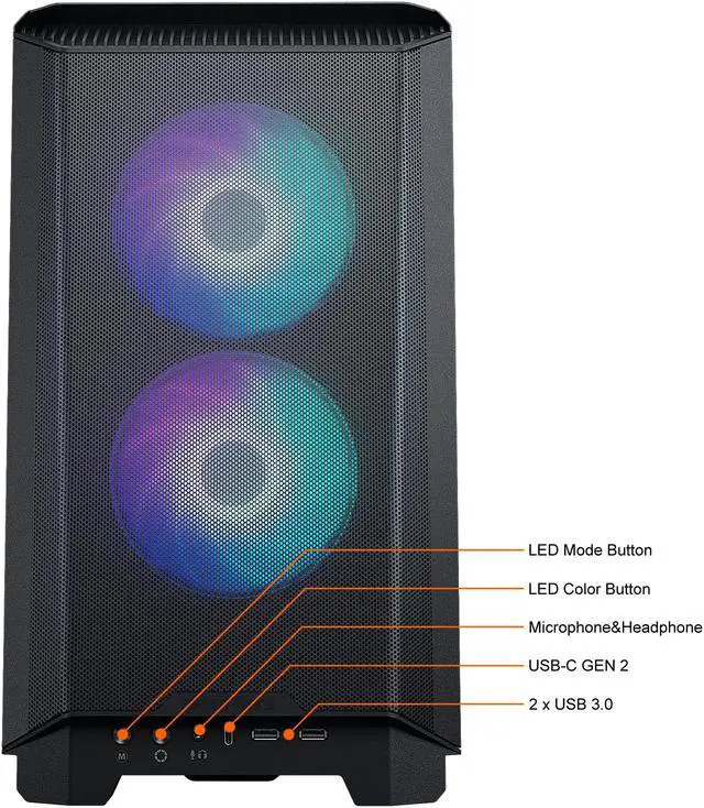 Alt view image 5 of 12 - Phanteks Eclipse P200A D-RGB, high airflow Ultra-fine mesh design, mini-ITX tower, Digital-RGB Lighting, 120mm D-RGB case fans, Tempered Glass, Black