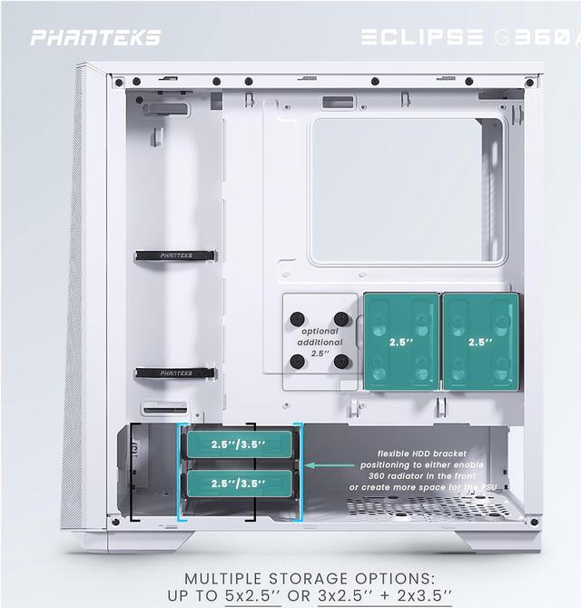 Alt view image 7 of 9 - Phanteks Eclipse G360A PH-EC360ATG_DMW02 Matte White Steel / Tempered Glass ATX Mid Tower Computer Case