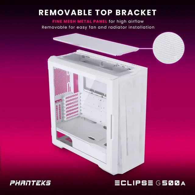 Alt view image 4 of 8 - Phanteks Eclipse G500A DRGB, High Performance Mid-Tower Case, Mesh Front Panel, Integrated D/A-RGB Lighting, Tempered Glass Window, 3x M25-140 D-RGB Fans, Matte White