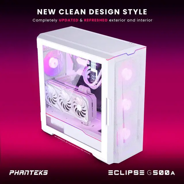 Alt view image 5 of 8 - Phanteks Eclipse G500A DRGB, High Performance Mid-Tower Case, Mesh Front Panel, Integrated D/A-RGB Lighting, Tempered Glass Window, 3x M25-140 D-RGB Fans, Matte White