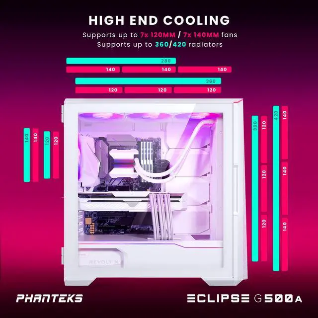 Alt view image 6 of 8 - Phanteks Eclipse G500A DRGB, High Performance Mid-Tower Case, Mesh Front Panel, Integrated D/A-RGB Lighting, Tempered Glass Window, 3x M25-140 D-RGB Fans, Matte White