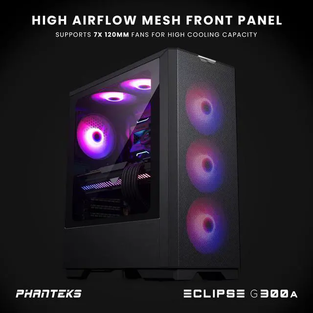 Alt view image 2 of 8 - Phanteks Eclipse G300A Ultra-fine Performance Mesh, Mid-tower case, D-RGB fan, Tempered Glass, Black