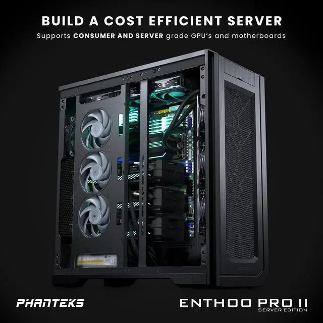 Alt view image 2 of 7 - Phanteks Enthoo Pro 2 Server Edition – SSI-EEB Motherboard support, 11-PCI slots, 15x fan positions, Closed Panel with Mesh, Black