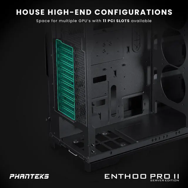 Alt view image 3 of 7 - Phanteks Enthoo Pro 2 Server Edition – SSI-EEB Motherboard support, 11-PCI slots, 15x fan positions, Tempered Glass Side Panel, Black