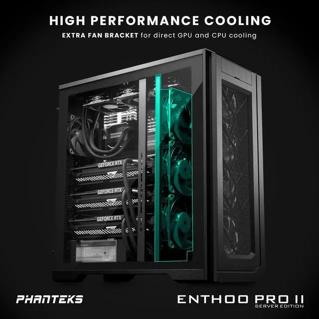 Alt view image 4 of 7 - Phanteks Enthoo Pro 2 Server Edition – SSI-EEB Motherboard support, 11-PCI slots, 15x fan positions, Tempered Glass Side Panel, Black