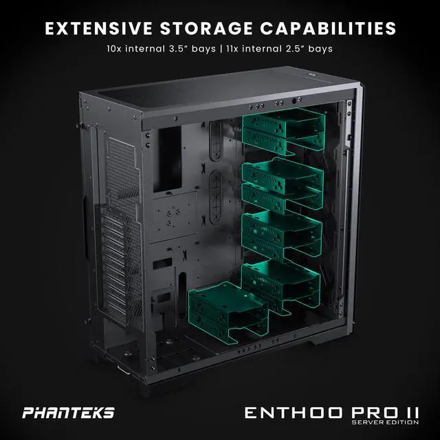 Alt view image 5 of 7 - Phanteks Enthoo Pro 2 Server Edition – SSI-EEB Motherboard support, 11-PCI slots, 15x fan positions, Tempered Glass Side Panel, Black