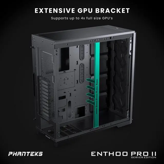 Alt view image 6 of 7 - Phanteks Enthoo Pro 2 Server Edition – SSI-EEB Motherboard support, 11-PCI slots, 15x fan positions, Tempered Glass Side Panel, Black