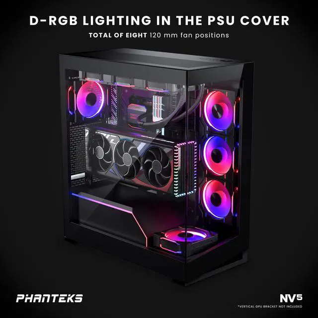 Alt view image 4 of 8 - Phanteks NV5, Showcase Mid-Tower Chassis, High Airflow Performance, Integrated D/A-RGB Lighting, Seamless Tempered Glass Design, 8 Fan Positions, Black