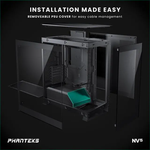 Alt view image 7 of 8 - Phanteks NV5, Showcase Mid-Tower Chassis, High Airflow Performance, Integrated D/A-RGB Lighting, Seamless Tempered Glass Design, 8 Fan Positions, Black