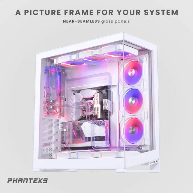 Alt view image 2 of 9 - Phanteks NV9, Showcase Full-Tower Chassis, High Airflow Performance, Integrated D/A-RGB Lighting, Seamless Tempered Glass Design, 11x 140mm Fan Positions, Matte White