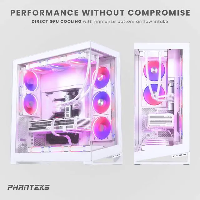 Alt view image 3 of 9 - Phanteks NV9, Showcase Full-Tower Chassis, High Airflow Performance, Integrated D/A-RGB Lighting, Seamless Tempered Glass Design, 11x 140mm Fan Positions, Matte White