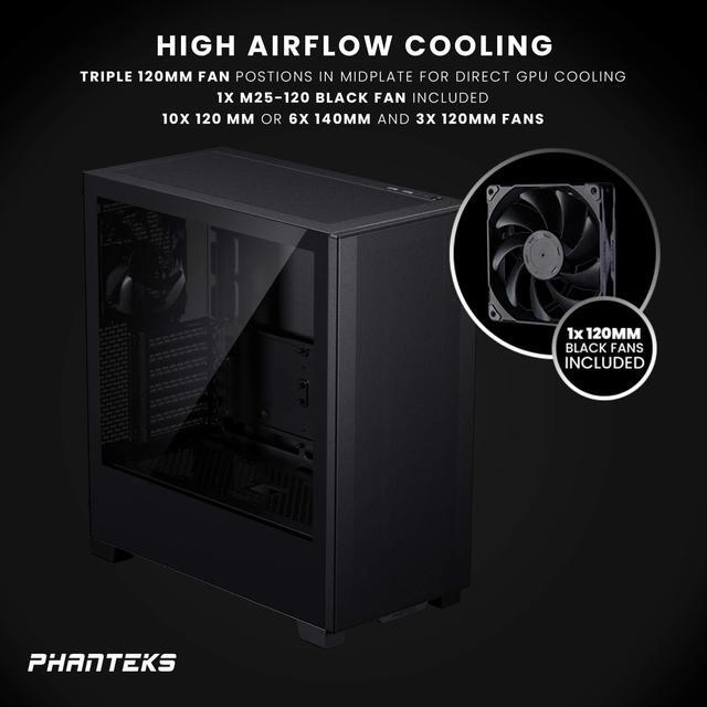 Alt view image 2 of 5 - Phanteks XT Pro, Mid-Tower Gaming Chassis, High Airflow Performance Mesh, Tempered Glass Window, 1x M25-120 Black fan included,  Black