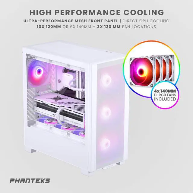 Alt view image 3 of 4 - Phanteks XT Pro Ultra, Mid-Tower Gaming Chassis, 4x M25-140 DRGB Fans Included, High Airflow Performance Mesh, Tempered Glass Window, USB-C 3.2 Gen2, White