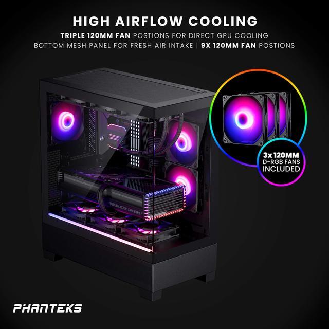 Alt view image 2 of 5 - Phanteks XT View, Mid-Tower Gaming Chassis, Tempered Glass Front and Side Window, USB-C 3.2 Gen2, 3x M25-120 D-RGB fans included, Black
