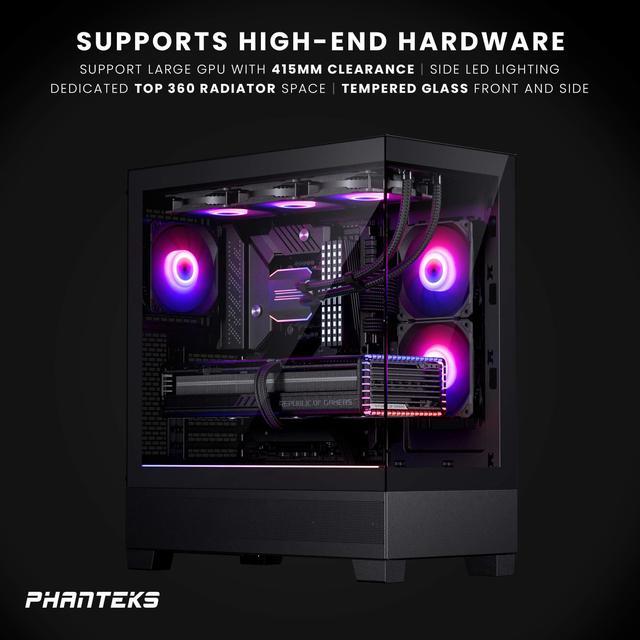 Alt view image 3 of 5 - Phanteks XT View, Mid-Tower Gaming Chassis, Tempered Glass Front and Side Window, USB-C 3.2 Gen2, 3x M25-120 D-RGB fans included, Black