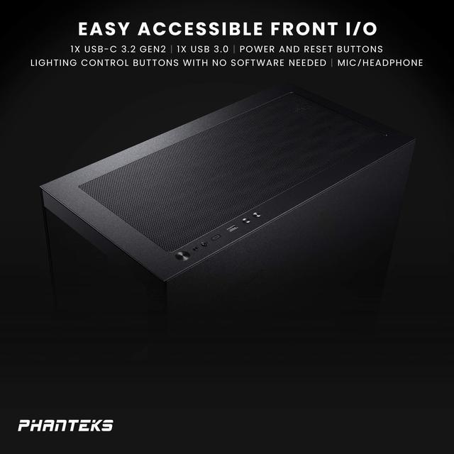 Alt view image 5 of 5 - Phanteks XT View, Mid-Tower Gaming Chassis, Tempered Glass Front and Side Window, USB-C 3.2 Gen2, 3x M25-120 D-RGB fans included, Black