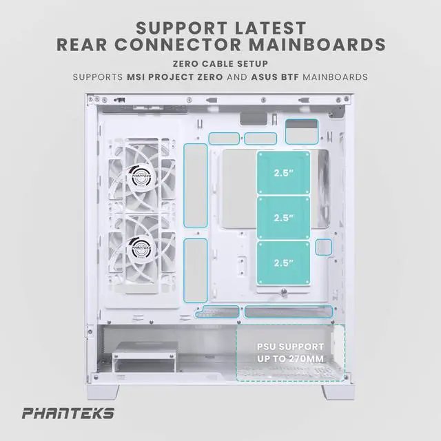 Alt view image 4 of 5 - Phanteks XT View, Mid-Tower Gaming Chassis, Tempered Glass Front and Side Window, USB-C 3.2 Gen2, 3x M25-120 D-RGB fans included, White