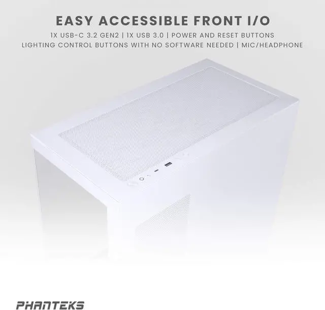 Alt view image 5 of 5 - Phanteks XT View, Mid-Tower Gaming Chassis, Tempered Glass Front and Side Window, USB-C 3.2 Gen2, 3x M25-120 D-RGB fans included, White