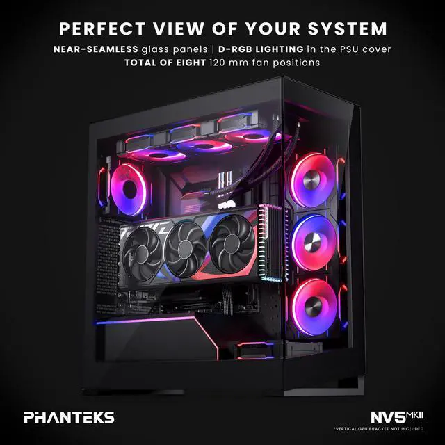 Alt view image 5 of 8 - Phanteks NV5 MK2, Showcase Mid-Tower Chassis, Rear-Connect MB Support, Integrated D/A-RGB Lighting, Seamless Tempered Glass Design, 8x Fan Positions, Black