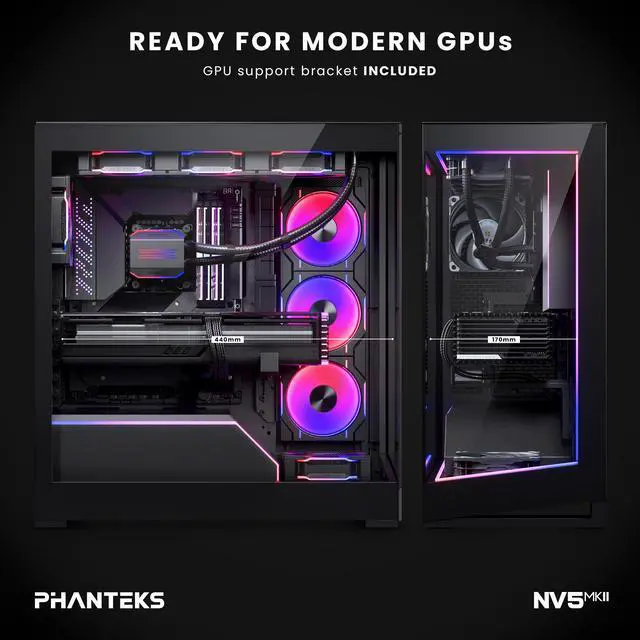 Alt view image 6 of 8 - Phanteks NV5 MK2, Showcase Mid-Tower Chassis, Rear-Connect MB Support, Integrated D/A-RGB Lighting, Seamless Tempered Glass Design, 8x Fan Positions, Black