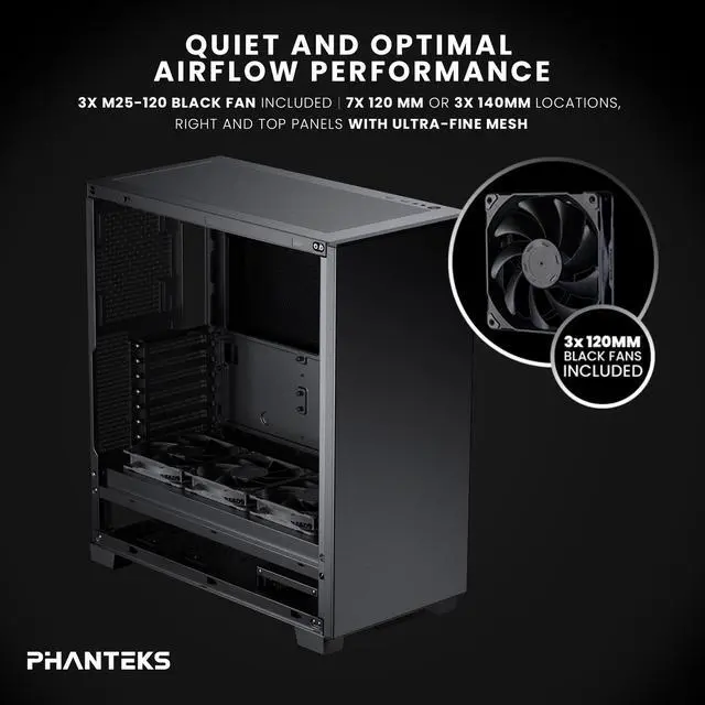 Alt view image 2 of 5 - Phanteks XT Pro Silent, Mid-Tower Gaming Chassis, 3x M25-120 Black Fans Included, Closed Panels, USB-C 3.2 Gen2, Silent Case, Black
