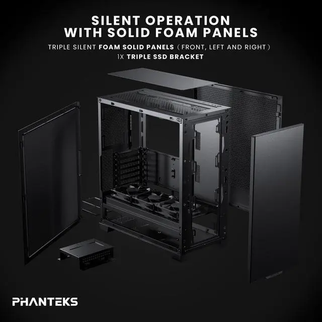 Alt view image 5 of 5 - Phanteks XT Pro Silent, Mid-Tower Gaming Chassis, 3x M25-120 Black Fans Included, Closed Panels, USB-C 3.2 Gen2, Silent Case, Black