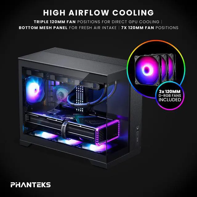 Alt view image 3 of 5 - Phanteks XT V3, Compact Micro-ATX Gaming Chassis, Tempered Glass Front & Side, 3x 120mm D-RGB fans, 360mm Radiator Support, Black