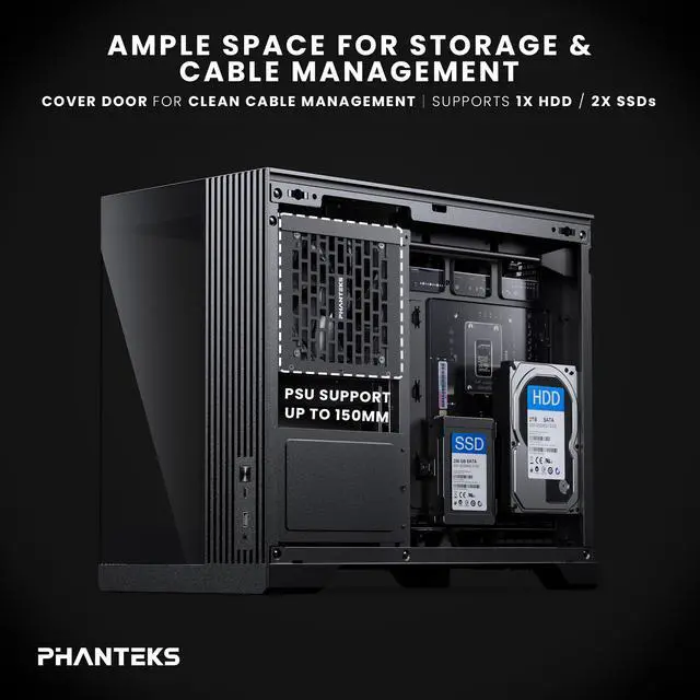 Alt view image 5 of 5 - Phanteks XT V3, Compact Micro-ATX Gaming Chassis, Tempered Glass Front & Side, 3x 120mm D-RGB fans, 360mm Radiator Support, Black