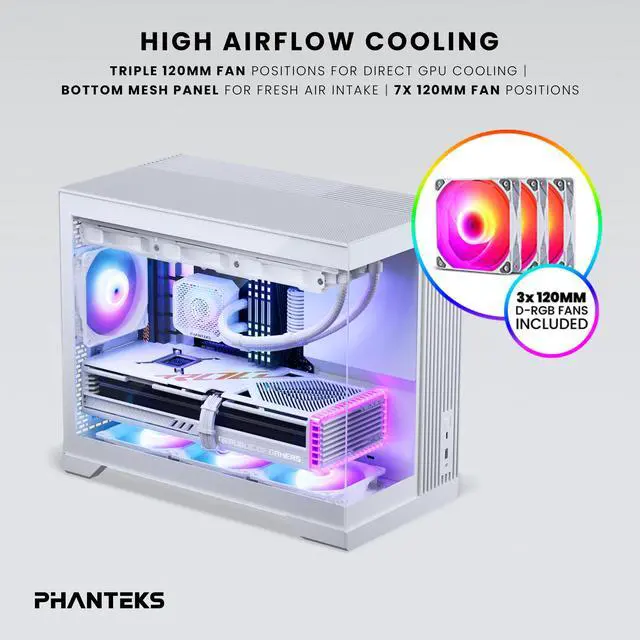 Alt view image 3 of 5 - Phanteks XT V3, Compact Micro-ATX Gaming Chassis, Tempered Glass Front & Side, 3x 120mm D-RGB fans, 360mm Radiator Support, White