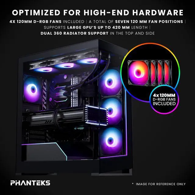 Alt view image 2 of 6 - Phanteks NV5S, Showcase Mid-Tower ATX Chassis, High Airflow Performance, Integrated D/A-RGB Lighting, Seamless Tempered Glass Design, 7 Fan Positions, Black