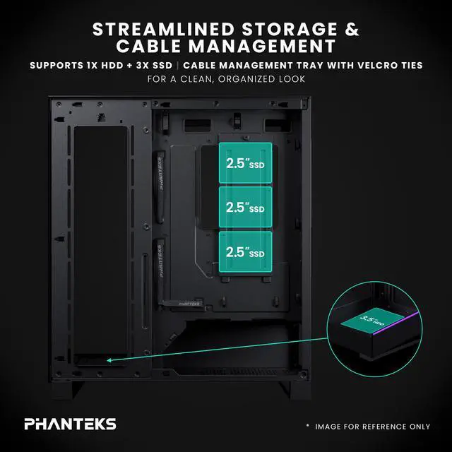 Alt view image 4 of 6 - Phanteks NV5S, Showcase Mid-Tower ATX Chassis, High Airflow Performance, Integrated D/A-RGB Lighting, Seamless Tempered Glass Design, 7 Fan Positions, Black