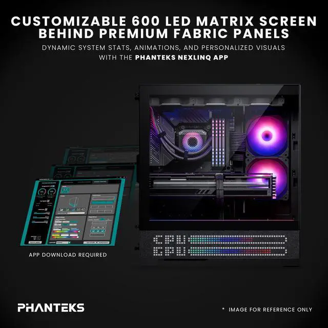 Alt view image 2 of 7 - Phanteks XT View Matrix Mid-Tower ATX Gaming PC Case, 600-LED Matrix Display, Tempered Glass Front & Side Panels, USB-C 3.2 Gen2, 3x D-RGB Fans Included, Rear-Connector Ready, Charcoal Black