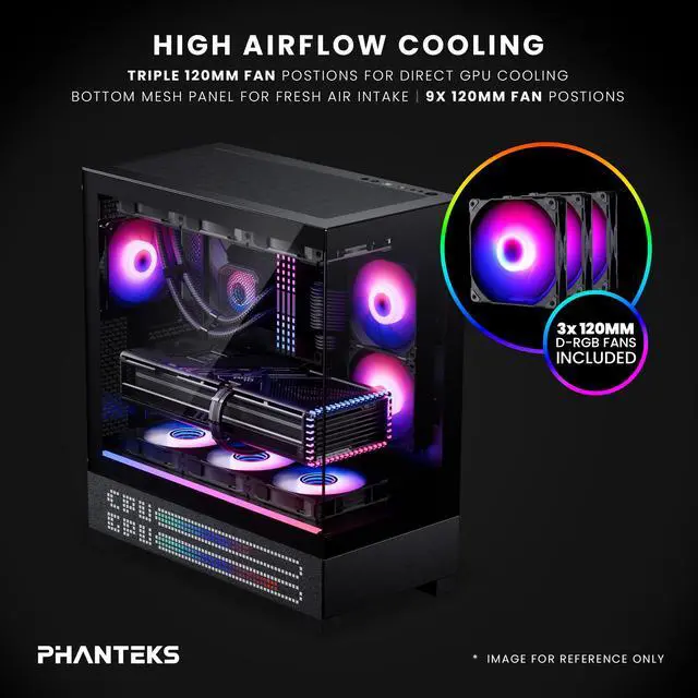 Alt view image 4 of 7 - Phanteks XT View Matrix Mid-Tower ATX Gaming PC Case, 600-LED Matrix Display, Tempered Glass Front & Side Panels, USB-C 3.2 Gen2, 3x D-RGB Fans Included, Rear-Connector Ready, Charcoal Black