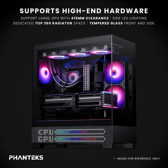 Alt view image 5 of 7 - Phanteks XT View Matrix Mid-Tower ATX Gaming PC Case, 600-LED Matrix Display, Tempered Glass Front & Side Panels, USB-C 3.2 Gen2, 3x D-RGB Fans Included, Rear-Connector Ready, Charcoal Black