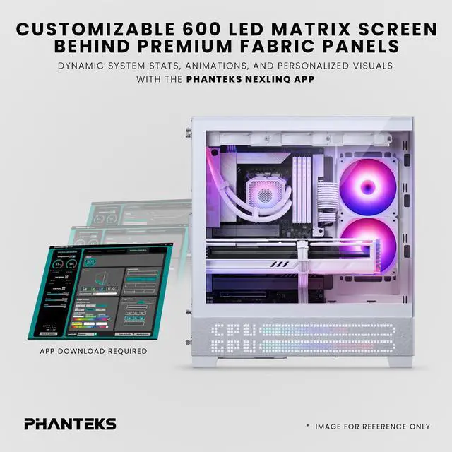 Alt view image 2 of 7 - Phanteks XT View Matrix Mid-Tower ATX Gaming PC Case, 600-LED Matrix Display, Tempered Glass Front & Side Panels, USB-C 3.2 Gen2, 3x D-RGB Fans Included, Rear-Connector Ready, Grey White