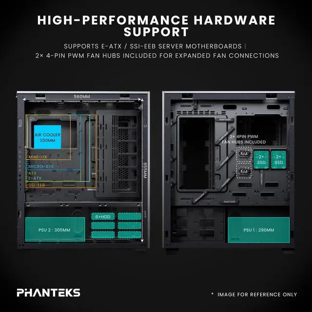 Alt view image 4 of 7 - Phanteks Enthoo Elite Server, Extreme Full Tower Chassis, High Airflow Mesh Panels, Black.