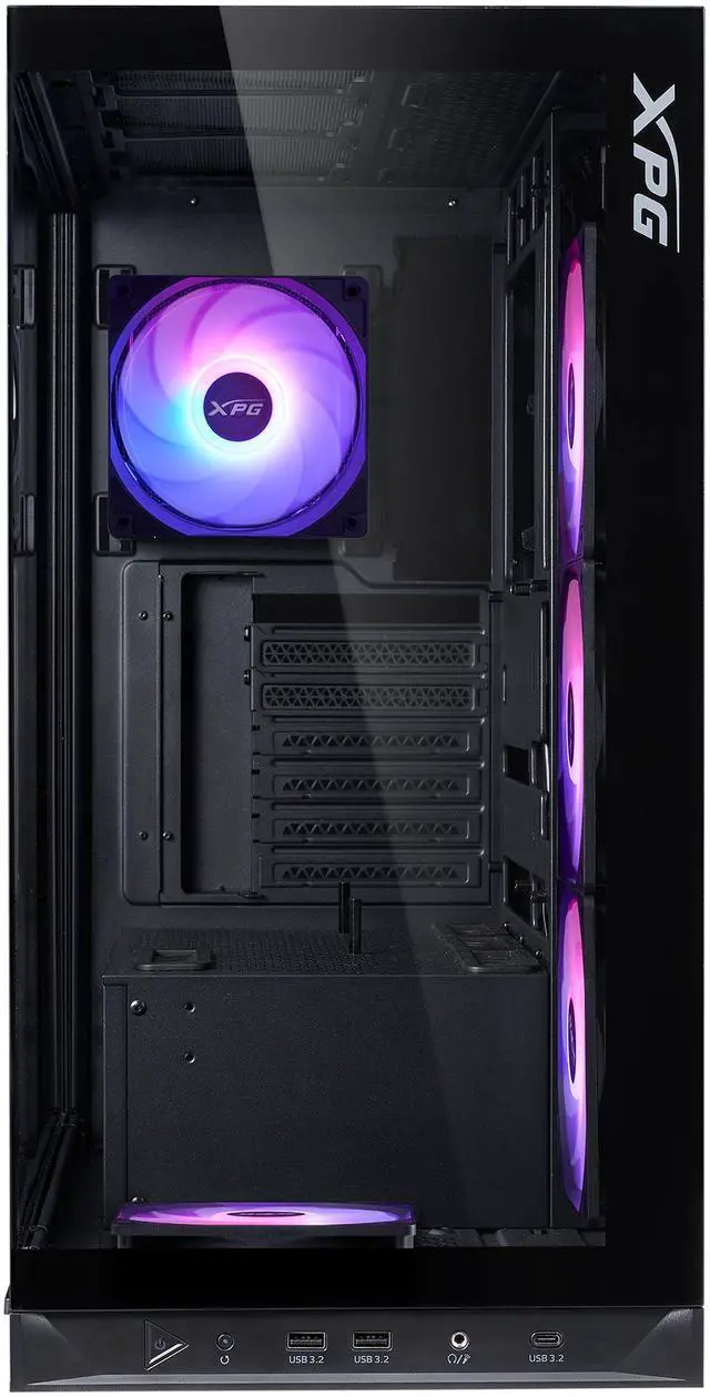 Alt view image 3 of 3 - XPG Invader X Mid Tower Gaming PC Case, Supports ATX/Micro-ATX/Mini-ITX, Dual Tempered Glass Side Panel, Support 240/360 AIO Radiator, Included 4x Pre-Installed RGB Reverse Blade Fans, Black
