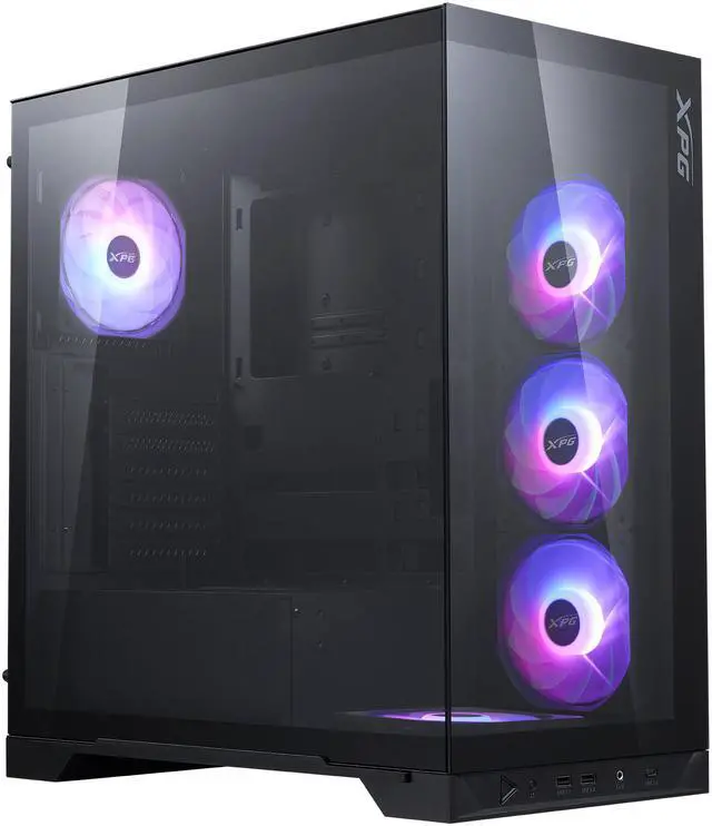 Main image of XPG Invader X Mid Tower Gaming PC Case, Supports ATX/Micro-ATX/Mini-ITX, Dual Tempered Glass Side Panel, Support 240/360 AIO Radiator, Included 4x Pre-Installed RGB Reverse Blade Fans, Black