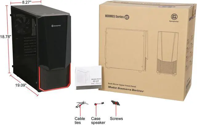 Alt view image 10 of 10 - Apexgaming Hermes C2 Black Steel / Plastic / Tempered Glass with Mesh and Semi-transparent Combo Front Panel ATX Mid Tower Computer Case