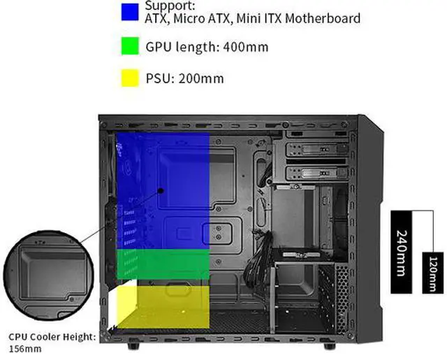 Alt view image 11 of 12 - APEX A1 Black Steel ATX Mid Tower Computer Case
