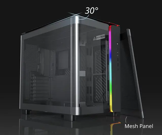 Alt view image 2 of 4 - MONTECH, KING 95 Dual-Chamber ATX Mid-Tower PC Gaming Case, High-Airflow, Toolless Panels, Sturdy Curved Tempered Glass Front and Side Panel, ARGB Lighting, Black