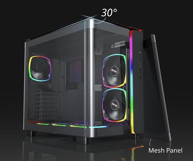 Alt view image 3 of 4 - MONTECH, KING 95 PRO Dual-Chamber ATX Mid-Tower PC Gaming Case, High-Airflow, Toolless Panels, Sturdy Curved Tempered Glass Front, Six ARGB PWM Fan Pre-installed with Fan Hub, Black