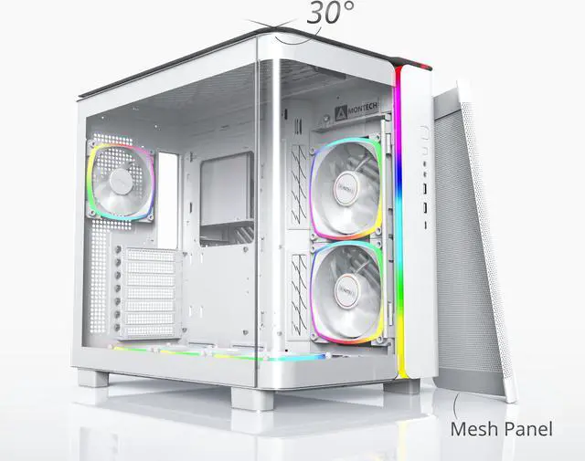Alt view image 2 of 4 - MONTECH, KING 95 PRO Dual-Chamber ATX Mid-Tower PC Gaming Case, High-Airflow, Toolless Panels, Sturdy Curved Tempered Glass Front, Six ARGB PWM Fan Pre-installed with Fan Hub, White
