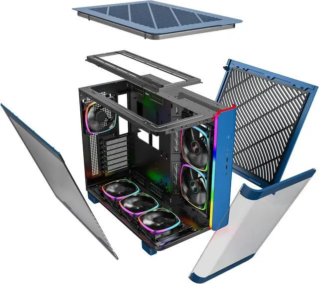 Alt view image 5 of 4 - MONTECH, KING 95 PRO Dual-Chamber ATX Mid-Tower PC Gaming Case, High-Airflow, Toolless Panels, Sturdy Curved Tempered Glass Front, Six ARGB PWM Fan Pre-installed with Fan Hub, Prussian Blue