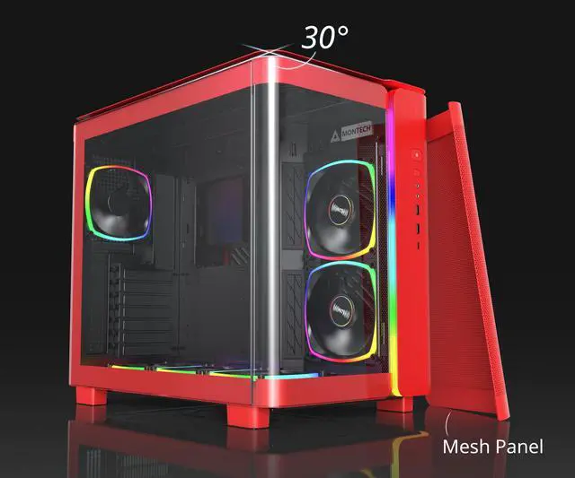 Alt view image 3 of 4 - MONTECH, KING 95 PRO Dual-Chamber ATX Mid-Tower PC Gaming Case, High-Airflow, Toolless Panels, Sturdy Curved Tempered Glass Front, Six ARGB PWM Fan Pre-installed with Fan Hub, Red