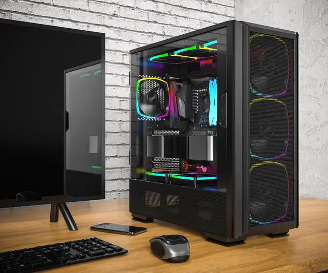 Alt view image 2 of 6 - Montech Sky Two GX, E-ATX Mid Tower Case, High Airflow Performance, 3X 140mm PWM ARGB Fans Pre-Installed, Tempered Glass Side Panel, Metal Mesh Front, Type C, Support 4090 GPUs - Black