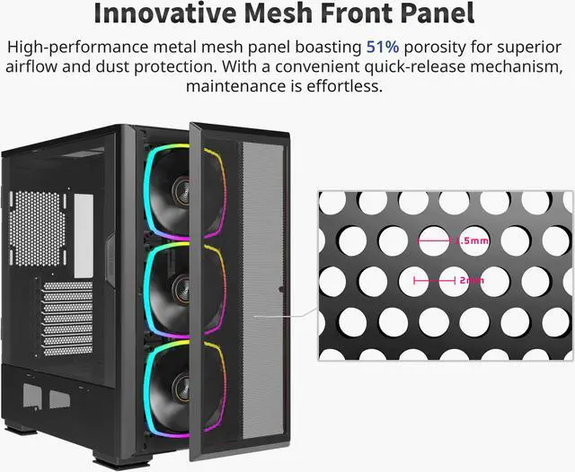 Alt view image 4 of 6 - Montech Sky Two GX, E-ATX Mid Tower Case, High Airflow Performance, 3X 140mm PWM ARGB Fans Pre-Installed, Tempered Glass Side Panel, Metal Mesh Front, Type C, Support 4090 GPUs - Black